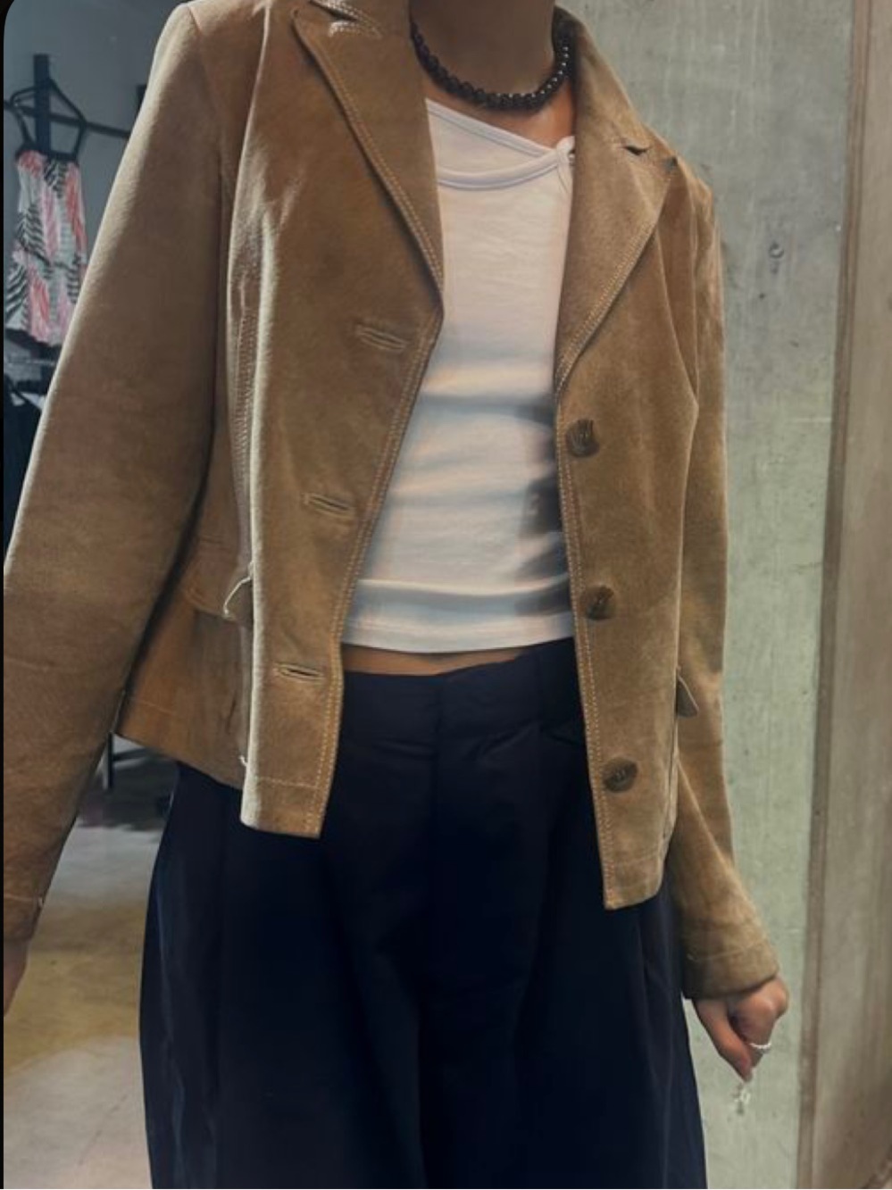 Suede Leather Blazer Jacket - Tan